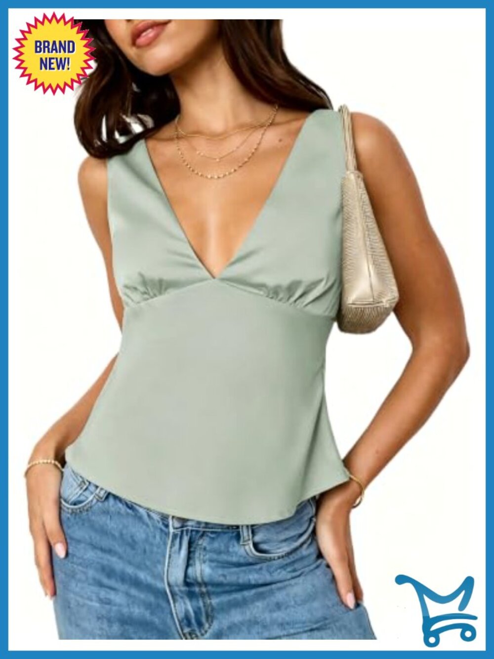 Satin V Neck Tank Top Sleeveless Tie Back Summer Crop Top Women